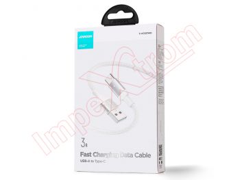Cable de datos de alta calidad blanco JOYROOM S-UC027A10 de carga rápida 3A con conector USB A a USB tipo C de 1,2m longitud, en blister